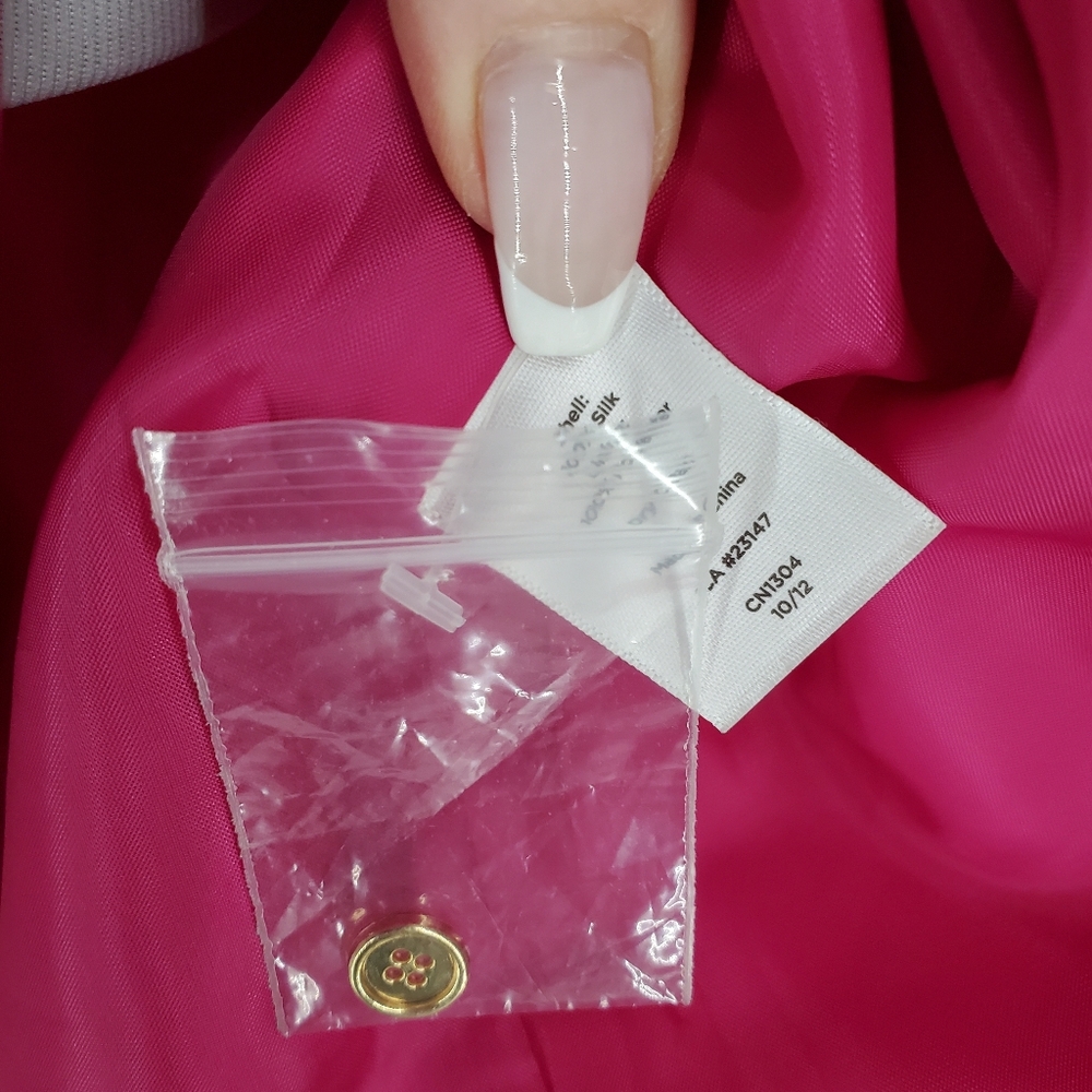 Talbots 100% silk sheath dress 6P Textured Fuschia Hot Pink Taffeta Shirt Dress - Picture 9 of 16